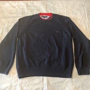 L Tommy Hilfiger Navy Blue w/ red around neck cotton sweater